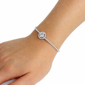 Brilliant-cut Cubic Zirconia Tennis Slider Bracelet Silver NWT